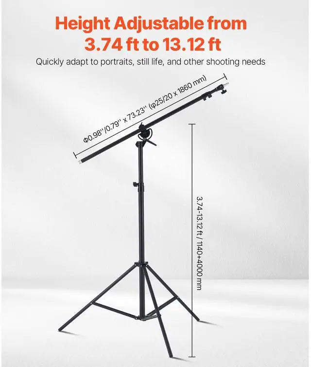 Alt view image 10 of 14 - VEVOR Air Cushioned Aluminum Photography Light Stand with Boom Arm Adjustable