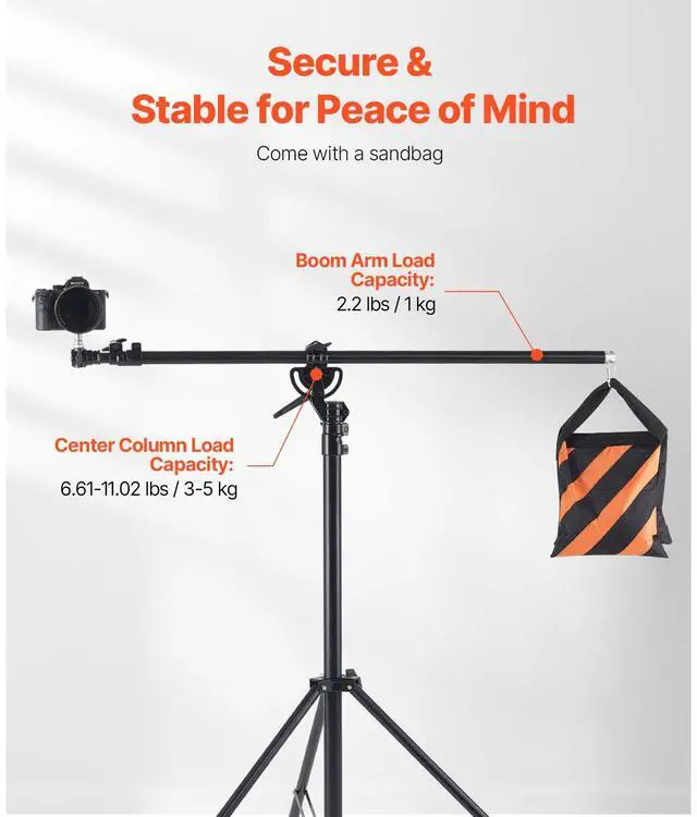 Alt view image 13 of 14 - VEVOR Air Cushioned Aluminum Photography Light Stand with Boom Arm Adjustable