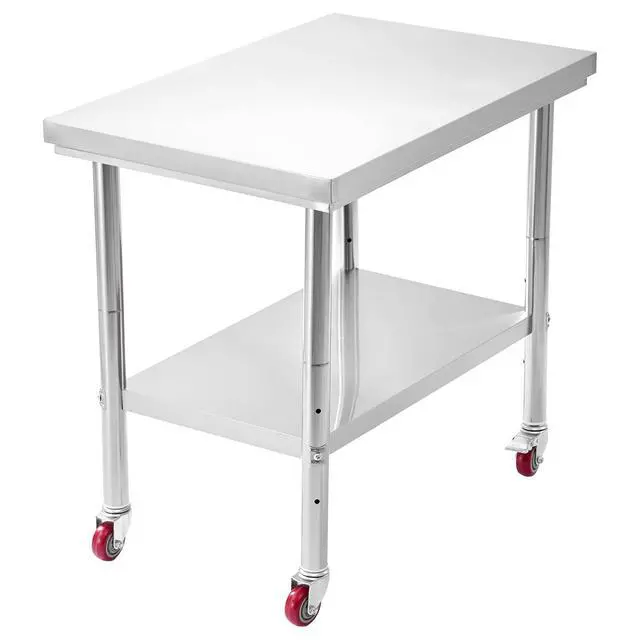Alt view image 2 of 8 - VEVOR Stainless Steel Table, 24 x 35.4 Inches Food Prep Worktable with Wheels, Kitchen Prep Table with Adjustable Undershelf Workstations for Commercial Kitchen, Restaurant, Hotel and Garage, Outdoor