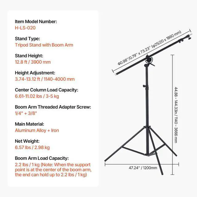 Alt view image 14 of 14 - VEVOR Air Cushioned Aluminum Photography Light Stand with Boom Arm Adjustable