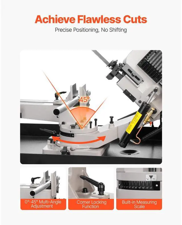 Alt view image 4 of 7 - Metal Horizontal Band Saw, 7 x 8.25 in Rectangular Cutting Capacity, 110/220V Vertical Cutting Bandsaw with 1.1 kW Motor, 0-45° Angle Adjustment, Variable Speed, for Metal, Wood, and Plastic