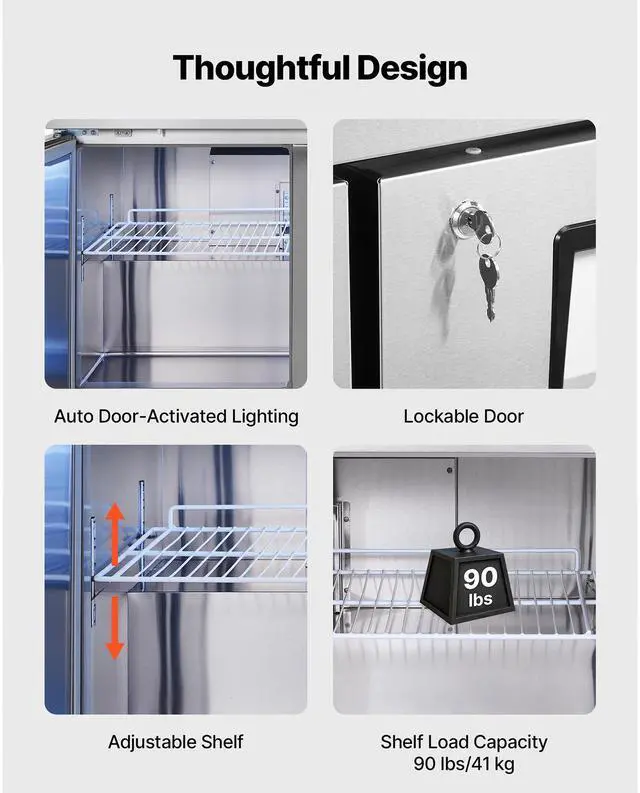 Alt view image 5 of 7 - 72" W Commercial Freezer, 17.7 Cu.Ft Worktop Freezers Undercounter with LED Auto Lighting and Lockable Door, 3 Doors Food Freezing Prep Worktable, Stainless Steel Prep Frozen Table with Casters