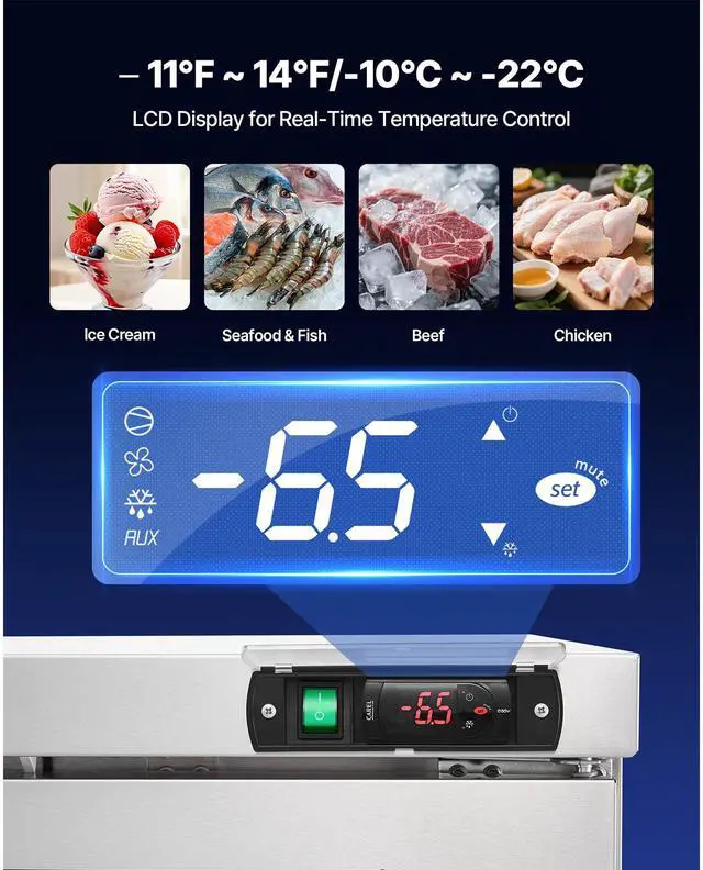 Alt view image 4 of 7 - 72" W Commercial Freezer, 17.7 Cu.Ft Worktop Freezers Undercounter with LED Auto Lighting and Lockable Door, 3 Doors Food Freezing Prep Worktable, Stainless Steel Prep Frozen Table with Casters