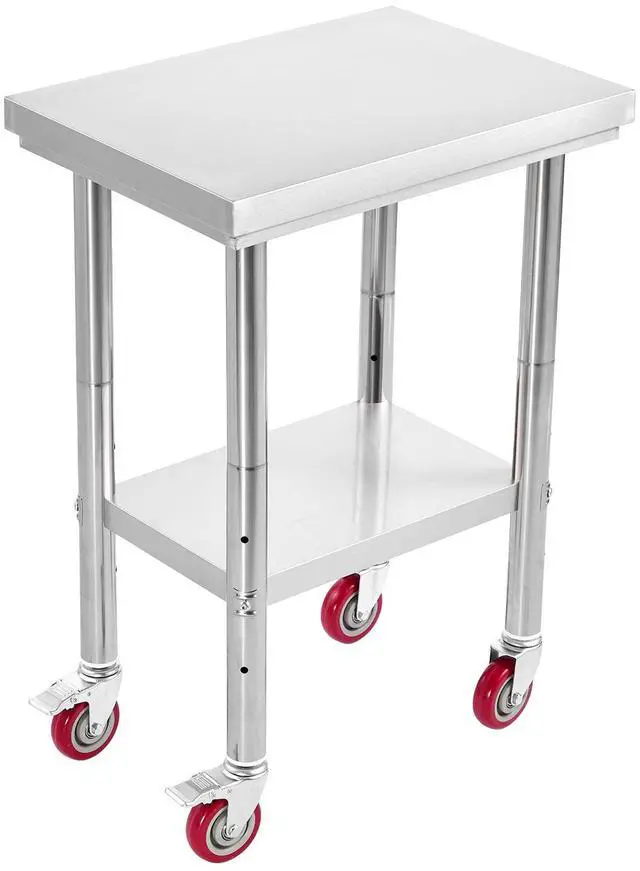 Alt view image 2 of 8 - VEVOR Stainless Steel Table, 24 x 18 Inches Food Prep Worktable with Wheels, Kitchen Prep Table with Adjustable Undershelf Workstations for Commercial Kitchen, Restaurant, Hotel and Garage, Outdoor