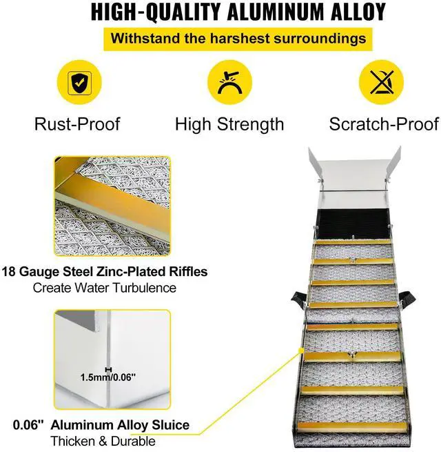 Alt view image 12 of 15 - VEVOR Folding Aluminum Alloy Sluice Box, Compact 50" Sluice Boxes for Gold, Lightweight Gold Sluice Equipment, Portable Sluice Boxes w/Miner's Moss, River, Creek, Gold Panning, Prospecting, Dredging