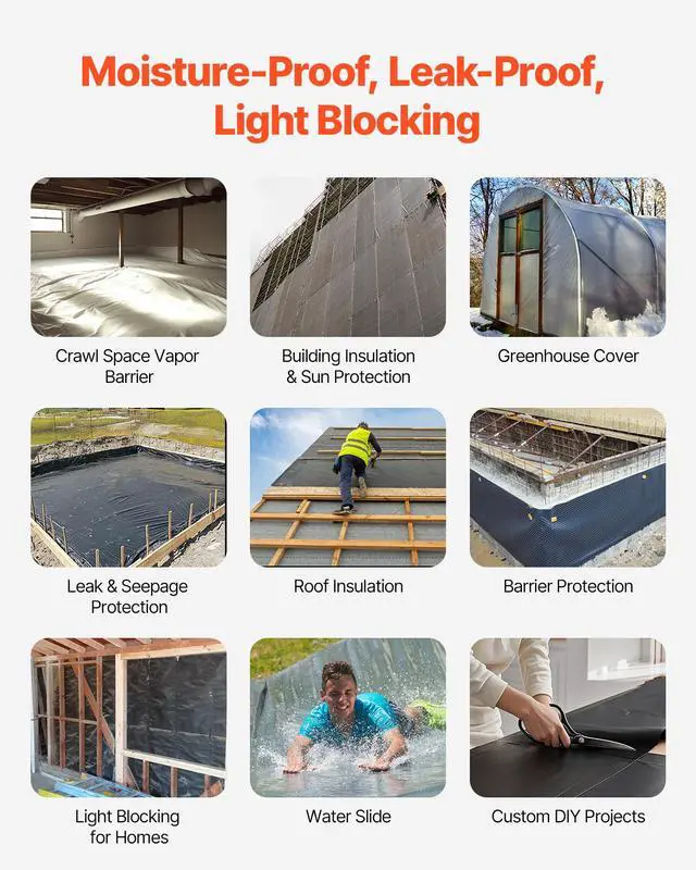 Alt view image 5 of 8 - VEVOR 3FT x 50FT Plastic Sheeting Heavy Duty, 4 Mil Thick Plastic Sheeting Roll, Plastic Drop Cloth Painters Tarp, Polyethylene Covering for Crawl Space Vapor Barrier, Multi-Purpose, Black