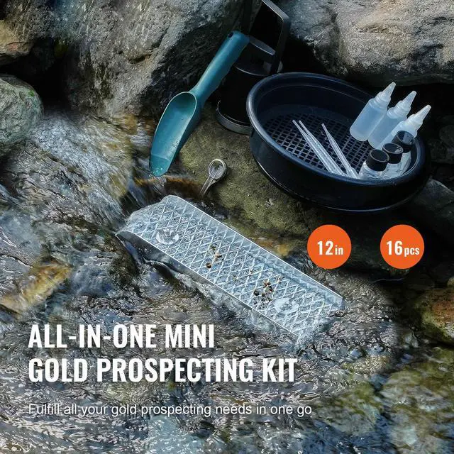 Alt view image 9 of 14 - VEVOR Mini Sluice Box Gold Panning Kit, 12inch Aluminum Alloy Gold Mining Equipment, 16 PCS Gold Prospecting Kit with Gold Pan, Separating Magnet, Classifier Screen, Drawstring Backpack and More