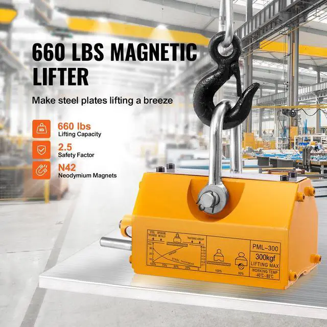 Alt view image 10 of 15 - VEVOR Magnetic Lifter, 660 lbs/300 kg Pulling Capacity, 2.5 Safety Factor, Neodymium & Steel, Lifting Magnet with Release, Permanent Lift Magnets, Heavy Duty Magnet for Hoist, Shop Crane, Block, Board