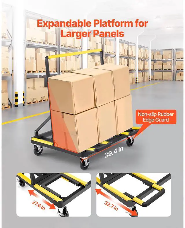 Alt view image 4 of 8 - VEVOR Drywall Cart Dolly, 1800 lbs Load Capacity, Steel Panel Dolly with 4 Swivel Casters & Expandable Deck, Foldable Panel Truck Cart with Tie-Down Strap for Handling Plywood, Plasterboard, Glass