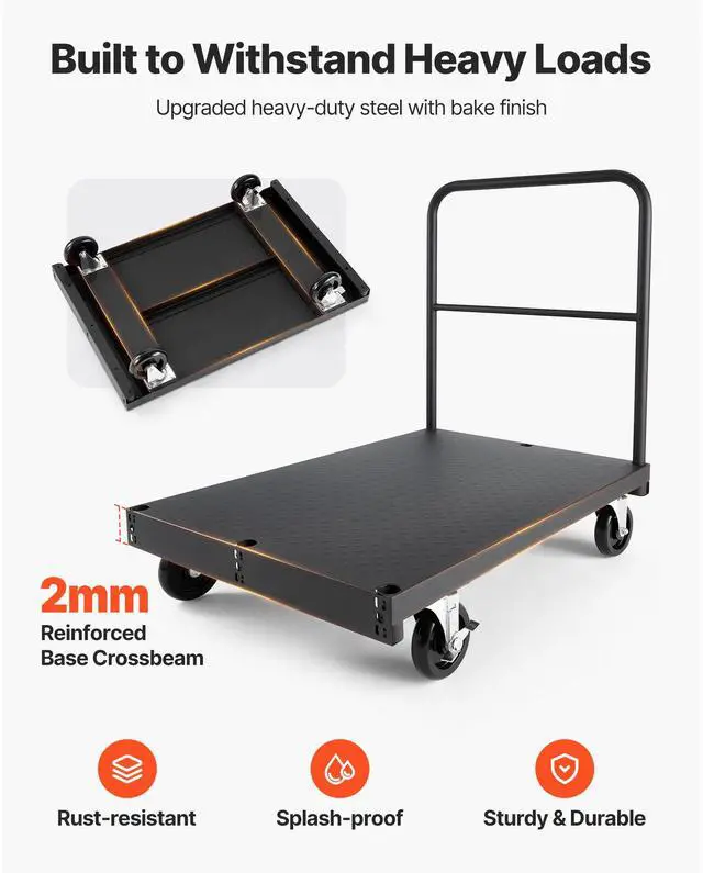 Alt view image 7 of 8 - VEVOR Drywall Cart Dolly, 1800 lbs Load Capacity, 2-in-1 Steel Panel Truck Cart with 5 inch Swivel Casters, 36 x 24 inch Platform Truck with 4 Side Handrails for Factory, Warehouse, Garage, Black
