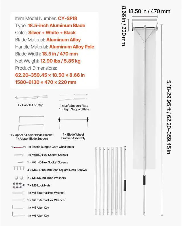 Alt view image 8 of 8 - VEVOR Snow Roof Rake, 18.5 in Aluminum Blade, 5.2-30 ft Adjustable Roof Snow Scraper with Wheels & Slide, , Lightweight Snows Removal Tool for House Rooftop Leaves Debris Clearing