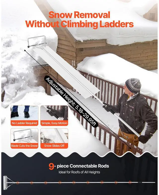 Alt view image 5 of 8 - VEVOR Snow Roof Rake, 18.5 in Aluminum Blade, 5.2-30 ft Adjustable Roof Snow Scraper with Wheels & Slide, , Lightweight Snows Removal Tool for House Rooftop Leaves Debris Clearing