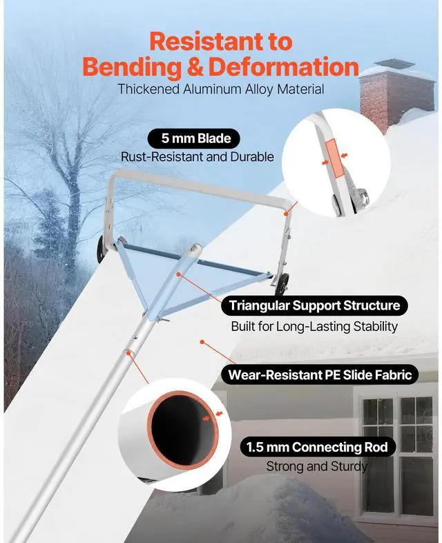Alt view image 4 of 8 - VEVOR Snow Roof Rake, 18.5 in Aluminum Blade, 5.2-30 ft Adjustable Roof Snow Scraper with Wheels & Slide, , Lightweight Snows Removal Tool for House Rooftop Leaves Debris Clearing