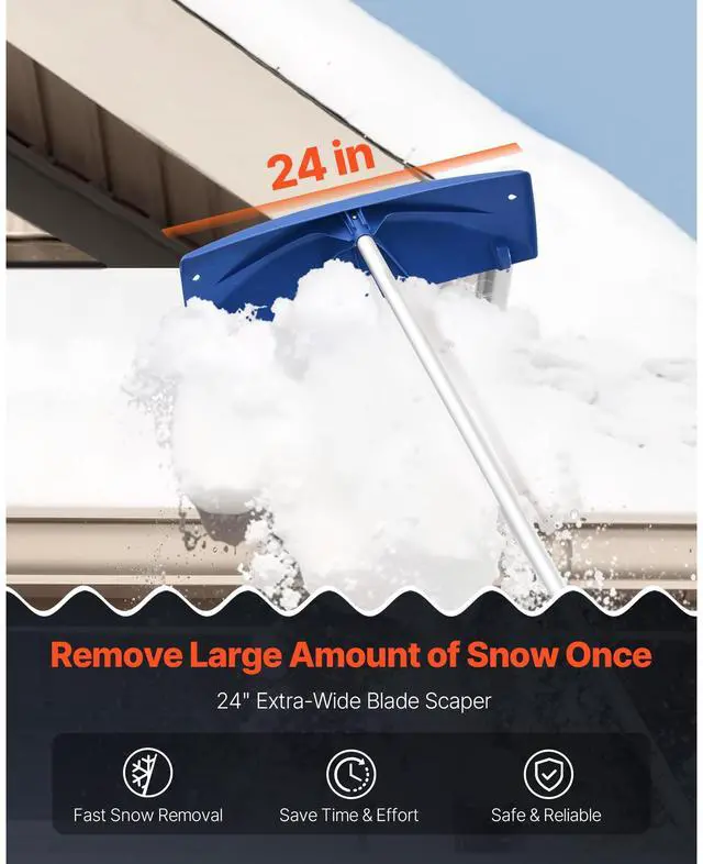 Alt view image 3 of 8 - VEVOR 3.8-18.2 ft Snow Roof Rake 24 in Plastic Blade with Wheels Lightweight