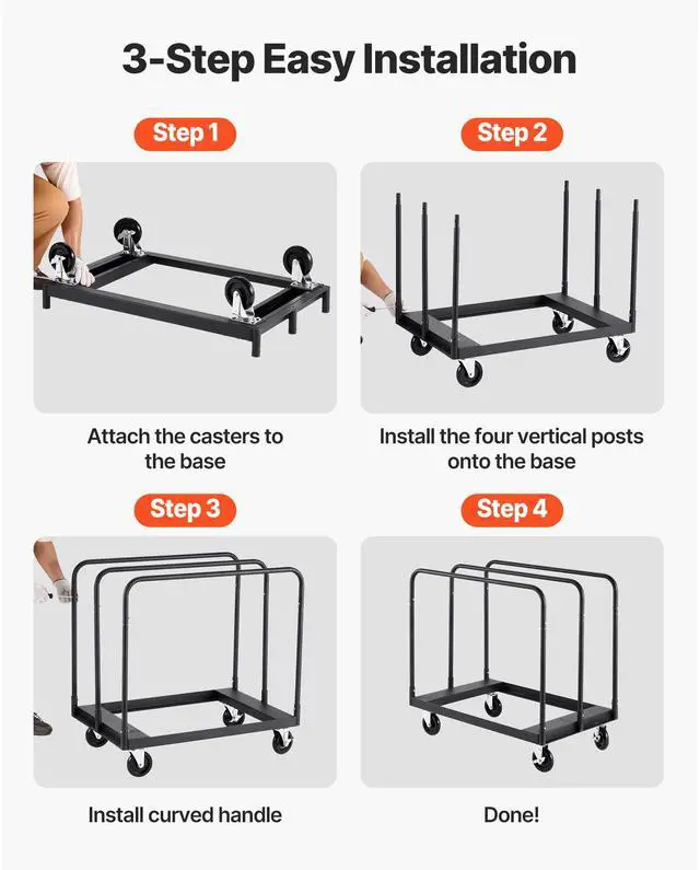 Alt view image 7 of 8 - VEVOR Drywall Cart Dolly, 1800 lbs Load Capacity, Steel Panel Truck Cart with 5 inch Swivel Casters, Lumber Drywall Dolly with with Tie-Down Strap & 3 Side Handrails for Factory, Warehouse, Garage