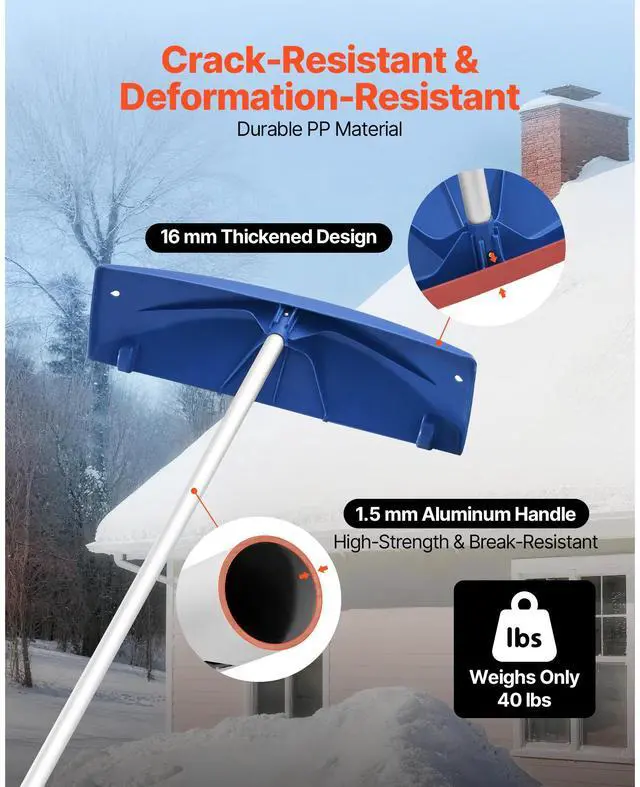 Alt view image 4 of 8 - VEVOR 3.8-18.2 ft Snow Roof Rake 24 in Plastic Blade with Wheels Lightweight