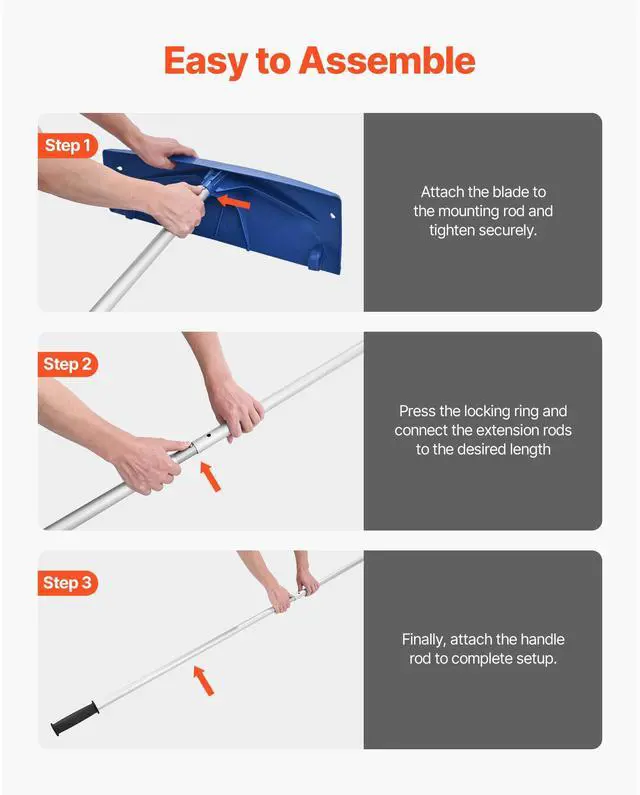 Alt view image 7 of 8 - VEVOR 3.8-18.2 ft Snow Roof Rake 24 in Plastic Blade with Wheels Lightweight