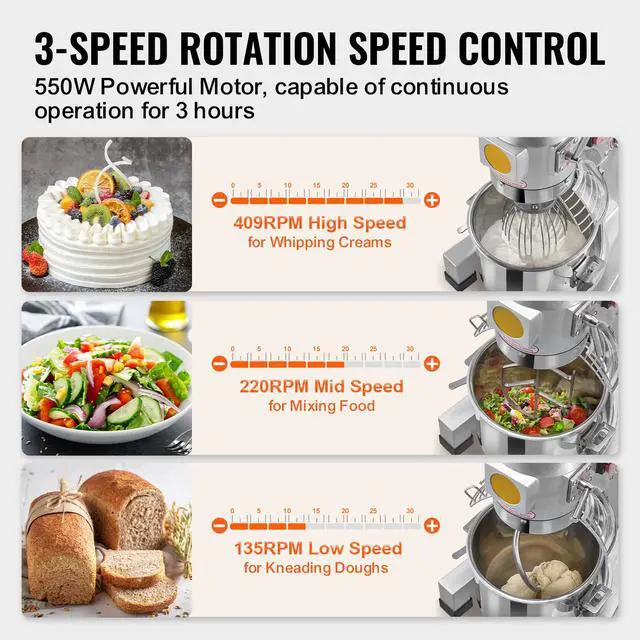 Alt view image 5 of 9 - VEVOR  Commercial Food Mixer 10L 3-Speed Stand Dough Mixer 550W for Restaurant