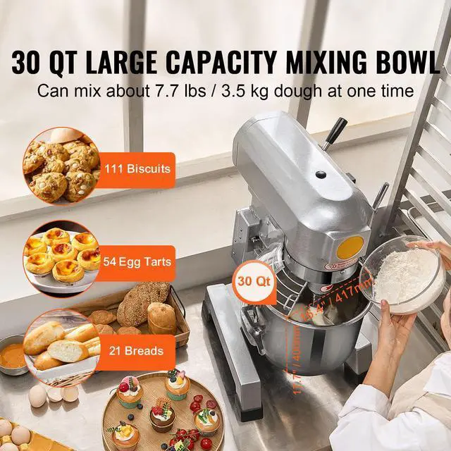 Alt view image 2 of 7 - Commercial Food Mixer, 28.5L Commercial Stand Mixer with 3 Adjustable Speeds, 1100W Dough Mixer with Stainless Steel Bowl and 3 Mixing Attachments, Ideal for Restaurant, Bakery, Pastry shop, Caf