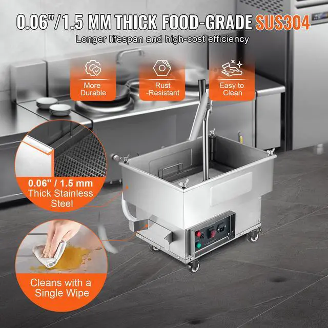 Alt view image 7 of 9 - VEVOR Mobile Fryer Filter, 18L Oil Tank Capacity, Oil Filtration System with 10 L/min Oil Filtration Speed, Mobile Frying Oil Filtering System with Swivel Wheels, Oil Hose for Restaurant Burger Stores