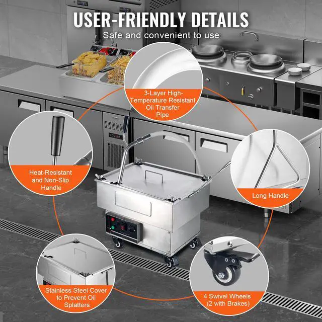Alt view image 8 of 9 - VEVOR Mobile Fryer Filter, 18L Oil Tank Capacity, Oil Filtration System with 10 L/min Oil Filtration Speed, Mobile Frying Oil Filtering System with Swivel Wheels, Oil Hose for Restaurant Burger Stores