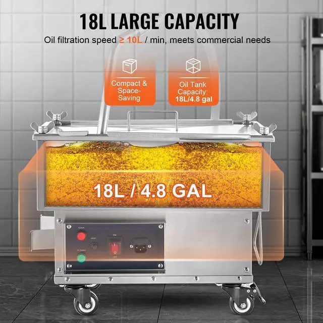 Alt view image 6 of 9 - VEVOR Mobile Fryer Filter, 18L Oil Tank Capacity, Oil Filtration System with 10 L/min Oil Filtration Speed, Mobile Frying Oil Filtering System with Swivel Wheels, Oil Hose for Restaurant Burger Stores