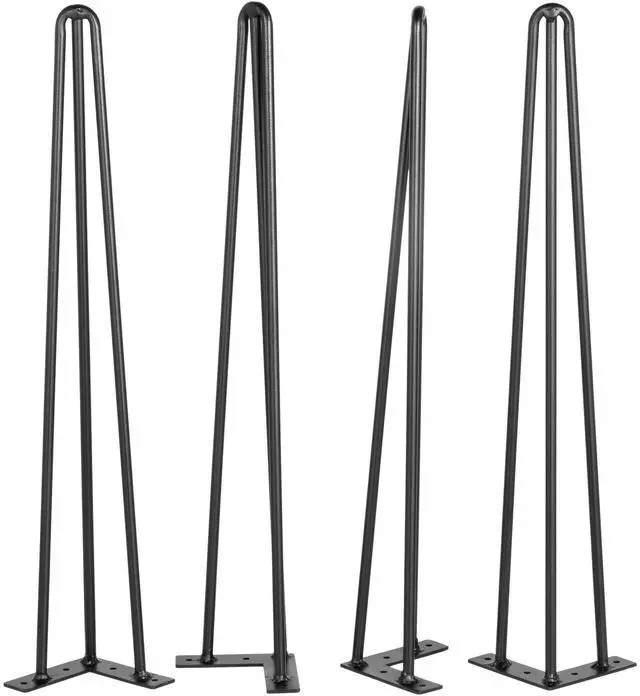 Main image of 20" Black Hairpin Legs, Set of 4, for Desks and Tables, 880lbs Total Support (220lbs Each), Triple-Rod Design, Carbon Steel, Ideal for DIY Projects and Heavy-Duty Furniture