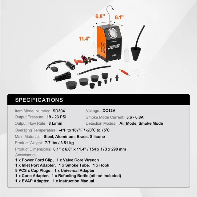 Alt view image 7 of 7 - Automotive Smoke Machine Leak Detector, EVAP Smoke Machine Leak Tester with Built-in Air Pump and Pressure Gauge, Dual-Mode Vacuum Pipe Fuel Diagnostic Detector for DC12V Cars, Trucks, ATVs