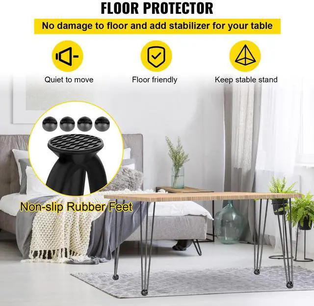 Alt view image 6 of 8 - VEVOR Hairpin Table Legs 16\" Black Set of 4 Desk Legs 880lbs Load Capacity (Each 220lbs) Hairpin Desk Legs 3 Rods for Bench Desk Dining End Table Chairs Carbon Steel DIY Heavy Duty Furniture Legs