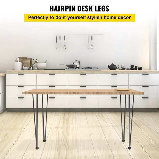 Alt view image 3 of 8 - VEVOR Hairpin Table Legs 24\" Black Set of 4 Desk Legs 880lbs Load Capacity (Each 220lbs) Hairpin Desk Legs 3 Rods for Bench Desk Dining End Table Chairs Carbon Steel DIY Heavy Duty Furniture Legs