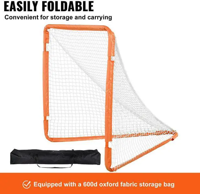 Alt view image 9 of 14 - VEVOR Lacrosse Goal, 4' x 4' Small Kids Lacrosse Net, Folding Portable Lacrosse Goal with Carry Bag, Iron Frame Backyard Training Equipment, Quick & Easy Setup, Perfect for Youth Training, Orange