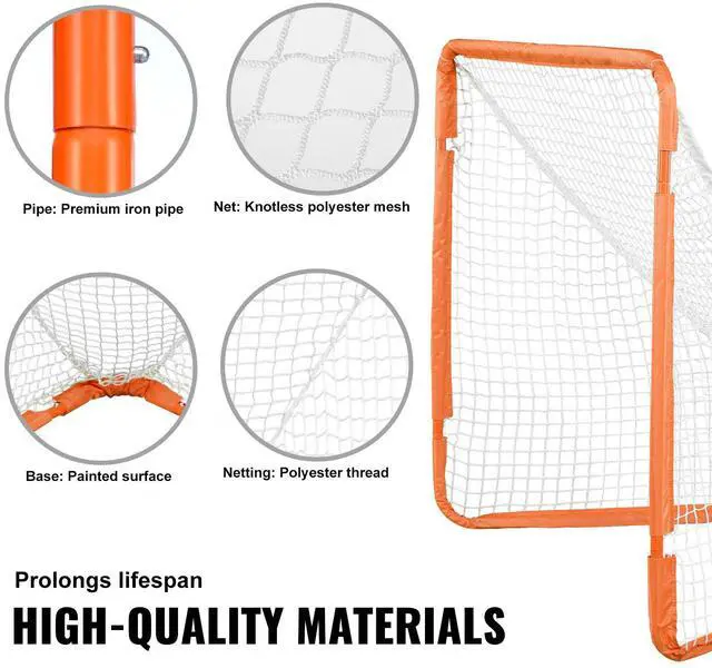 Alt view image 11 of 14 - VEVOR Lacrosse Goal, 4' x 4' Small Kids Lacrosse Net, Folding Portable Lacrosse Goal with Carry Bag, Iron Frame Backyard Training Equipment, Quick & Easy Setup, Perfect for Youth Training, Orange