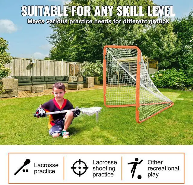 Alt view image 13 of 14 - VEVOR Lacrosse Goal, 4' x 4' Small Kids Lacrosse Net, Folding Portable Lacrosse Goal with Carry Bag, Iron Frame Backyard Training Equipment, Quick & Easy Setup, Perfect for Youth Training, Orange
