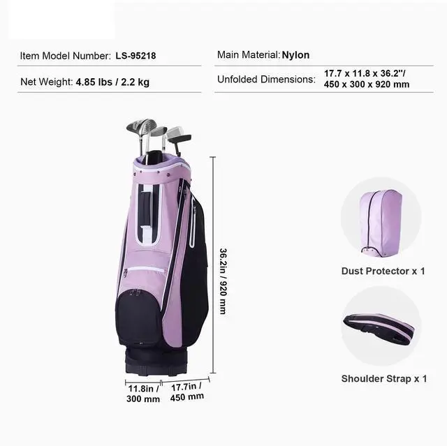 Alt view image 9 of 9 - VEVOR Golf Cart Bag with 14 Way Organizer Divider Top, 36 Multiple Pockets Premium Cart Bag, Durable Golf Bags with Handles & Dust Cover & Detachable Strap for Men & Women, Black Purple