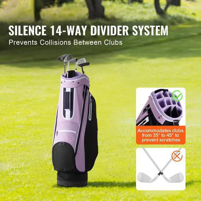 Alt view image 4 of 9 - VEVOR Golf Cart Bag with 14 Way Organizer Divider Top, 36 Multiple Pockets Premium Cart Bag, Durable Golf Bags with Handles & Dust Cover & Detachable Strap for Men & Women, Black Purple