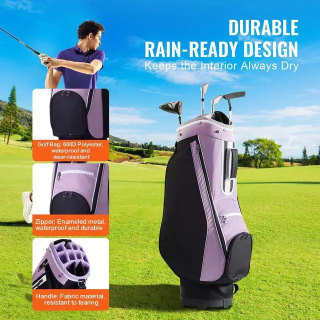 Alt view image 5 of 9 - VEVOR Golf Cart Bag with 14 Way Organizer Divider Top, 36 Multiple Pockets Premium Cart Bag, Durable Golf Bags with Handles & Dust Cover & Detachable Strap for Men & Women, Black Purple