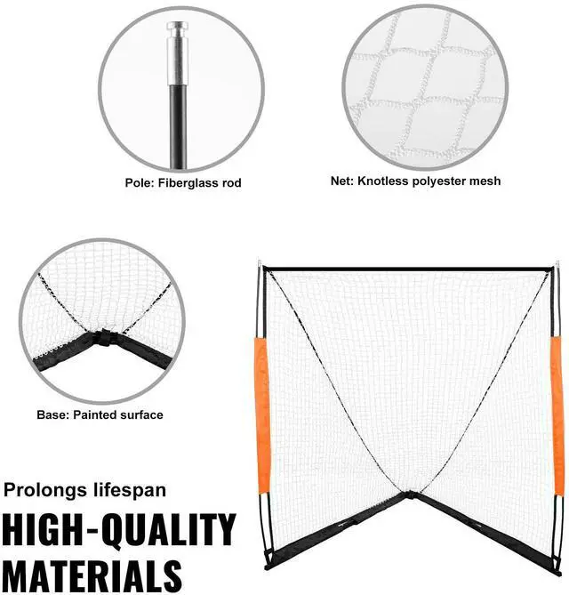Alt view image 6 of 9 - VEVOR Lacrosse Goal, 6' x 6' Lacrosse Net, Portable Lacrosse Goal with Carry Bag, Fiberglass Rod Backyard Lacrosse Training Equipment, Easy Setup Collegiate Goal, Perfect for Youth Adult Training
