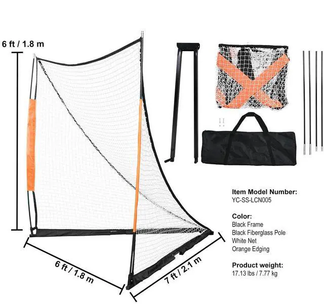 Alt view image 9 of 9 - VEVOR Lacrosse Goal, 6' x 6' Lacrosse Net, Portable Lacrosse Goal with Carry Bag, Fiberglass Rod Backyard Lacrosse Training Equipment, Easy Setup Collegiate Goal, Perfect for Youth Adult Training