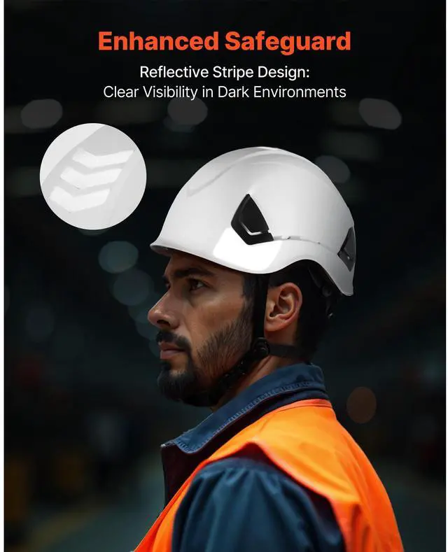 Alt view image 6 of 8 - VEVOR Construction Safety Helmet Vented Class C White Safety Hardhat for Men & Women