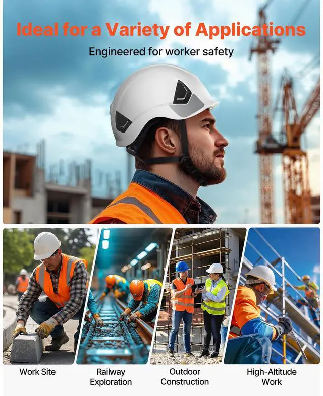 Alt view image 7 of 8 - VEVOR Construction Safety Helmet Vented Class C White Safety Hardhat for Men & Women