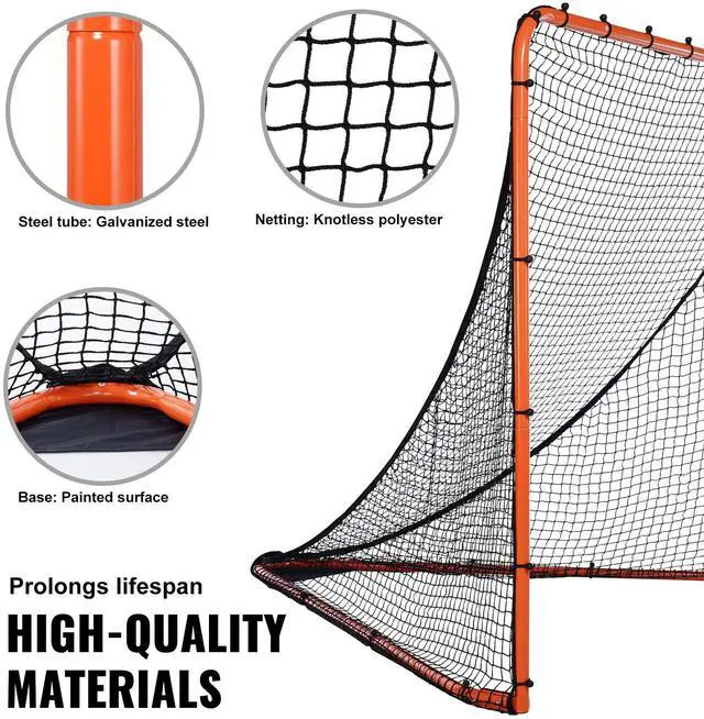 Alt view image 11 of 14 - VEVOR Lacrosse Goal, 6' x 6' Lacrosse Net, Folding Portable Backyard Lacrosse Training Equipment, Steel Frame Training Net, Quick & Easy Setup Lacrosse Goal, Perfect for Youth Adult Training, Orange