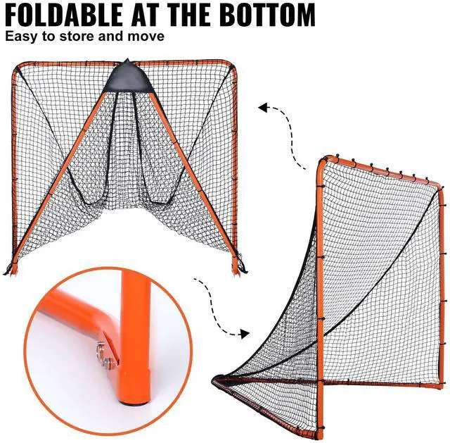Alt view image 9 of 14 - VEVOR Lacrosse Goal, 6' x 6' Lacrosse Net, Folding Portable Backyard Lacrosse Training Equipment, Steel Frame Training Net, Quick & Easy Setup Lacrosse Goal, Perfect for Youth Adult Training, Orange