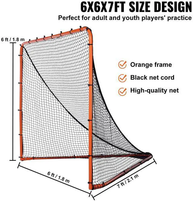 Alt view image 12 of 14 - VEVOR Lacrosse Goal, 6' x 6' Lacrosse Net, Folding Portable Backyard Lacrosse Training Equipment, Steel Frame Training Net, Quick & Easy Setup Lacrosse Goal, Perfect for Youth Adult Training, Orange