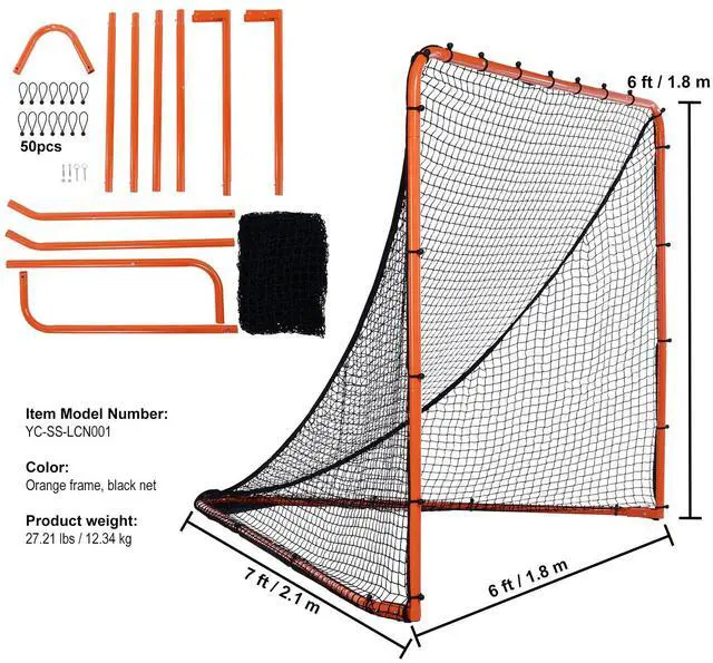 Alt view image 14 of 14 - VEVOR Lacrosse Goal, 6' x 6' Lacrosse Net, Folding Portable Backyard Lacrosse Training Equipment, Steel Frame Training Net, Quick & Easy Setup Lacrosse Goal, Perfect for Youth Adult Training, Orange