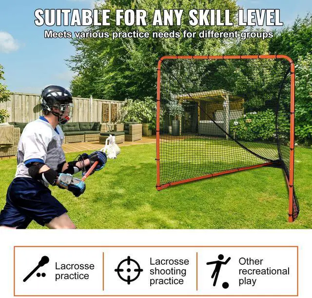 Alt view image 13 of 14 - VEVOR Lacrosse Goal, 6' x 6' Lacrosse Net, Folding Portable Backyard Lacrosse Training Equipment, Steel Frame Training Net, Quick & Easy Setup Lacrosse Goal, Perfect for Youth Adult Training, Orange