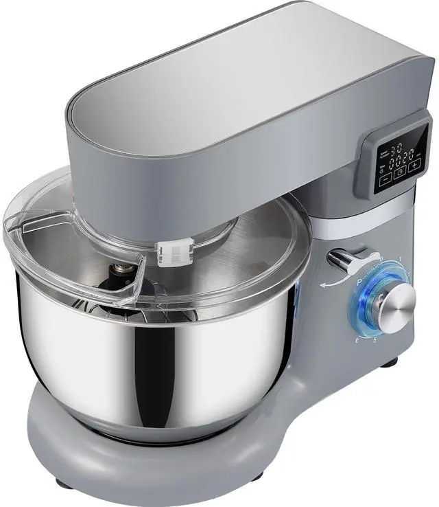 Alt view image 9 of 15 - VEVOR Stand Mixer, 660W Electric Dough Mixer with 6 Speeds LCD Screen Timing, Tilt-Head Food Mixer with 5.8 Qt Stainless Steel Bowl, Dough Hook, Flat Beater, Whisk, Scraper, Splash-Proof Cover - Gray