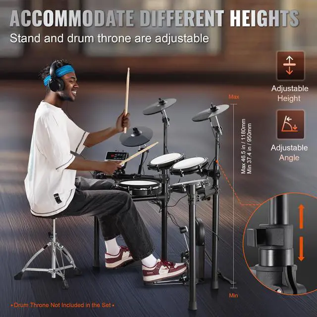 Alt view image 13 of 14 - VEVOR Electric Drum Set Electronic Drum Kit 480 Sounds for Beginners & Adults