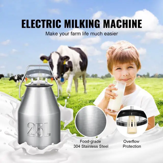 Alt view image 10 of 15 - VEVOR Electric Cow Milking Machine, 6.6 Gal / 25 L 304 Stainless Steel Bucket, Automatic Pulsation Vacuum Milker, Portable Milker with Food-grade Silicone Cups and Tubes, Adjustable Pressure