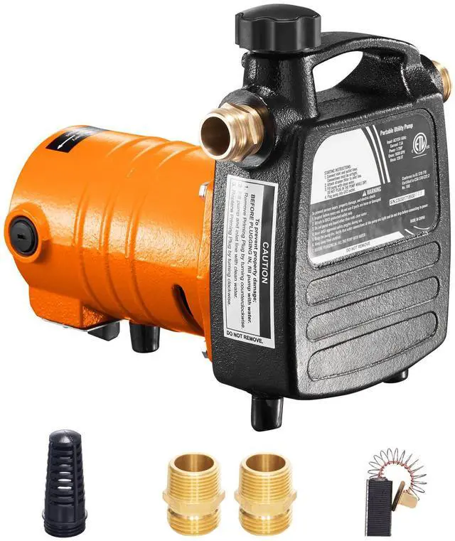 Alt view image 9 of 15 - VEVOR Cast Iron Water Transfer Pump, 115V AC 1600 GPH 1/2HP, Portable Electric Utility Pump with Carbon Brush, Filter, Brass Connectors, for Garden, Rain Barrel, Pool, Pond, Hot Tub, Aquarium Draining