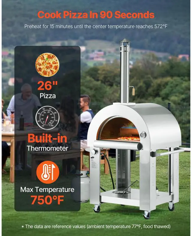 Alt view image 2 of 7 - Dual Fuel Pizza Oven Outdoor, 26 in Portable Pizza Oven, Pellet & Gas Powered Outdoor Pizza-Maker with Thickened Cordierite Pizza-Stone, Easy to Move with Casters, for Camping and Backyard